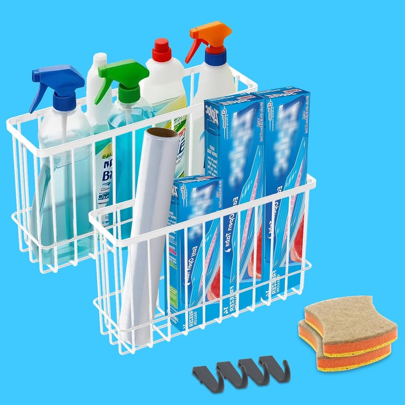 FHJP Cabinet Door Organizer 2Pcs, Foil and Plastic Wrap Organizer with 2 Sponges, Cabinet Door Storage with 2 Caddy Adhesive, for Aluminum Foil, Plastic Wrap, Wool Dryer Balls, White,(Medium, Large) - Image 1